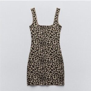 Zara Animal Print Mini Dress - Black and Tan